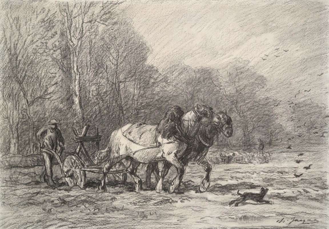 A Peasant with a Horse Drawn Plough — Шарль Эмиль Жак