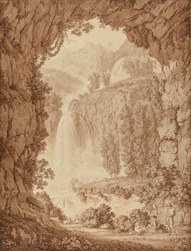 A Shepherd and Muses by a Waterfall by Christoph Henrich Kniep, 1798 — digital art print download