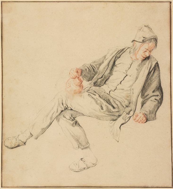 A Seated Peasant Looking Down to the Right, Holding a Pitcher — Cornelis Dusart
