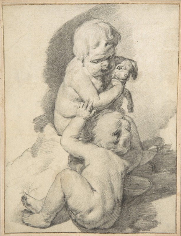 Two Boys with a Puppy by Cornelis Visscher — digital art print download