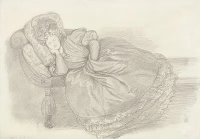 Study of Fanny Cornforth, asleep on a chaise-longue by Dante Gabriel Rossetti, 1862 — digital art print download