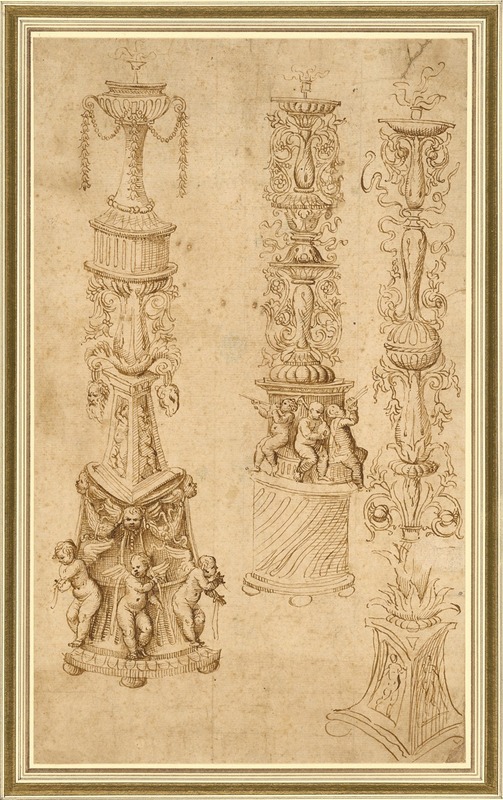 Studies of Three Candlesticks by Domenico Campagnola, 1530–1550 — digital art print download