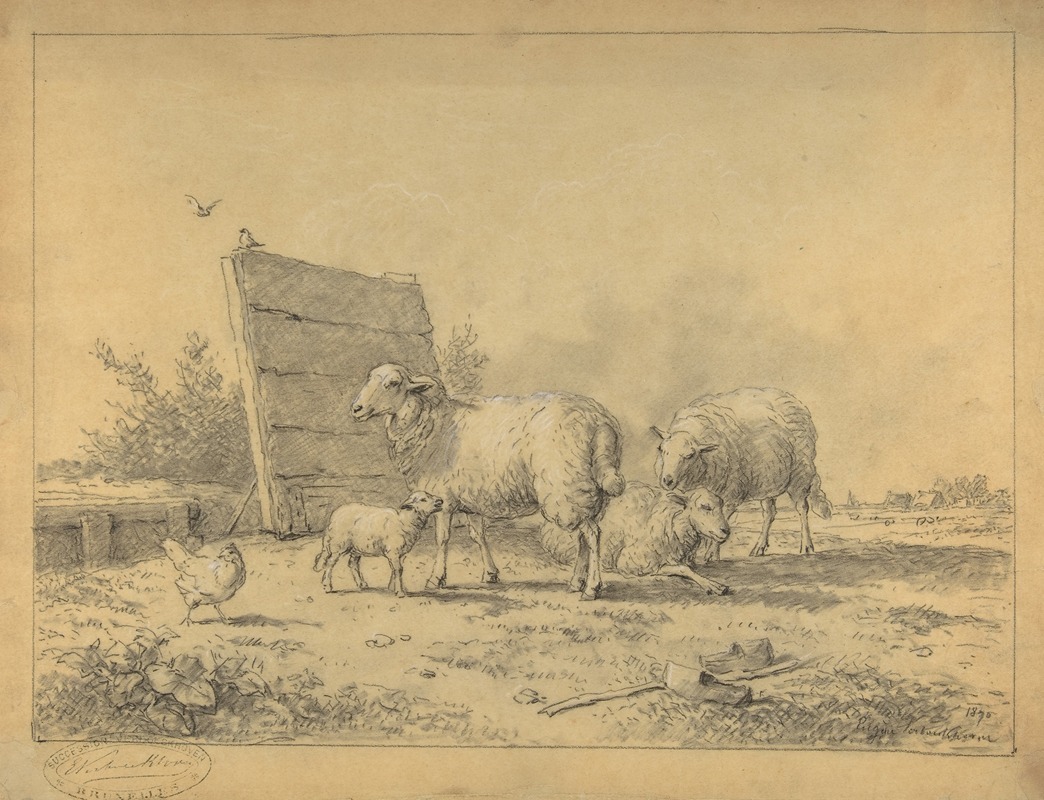 Sheep in a Landscape by Южен Жозеф Вербокховен, 1870 — digital art print download