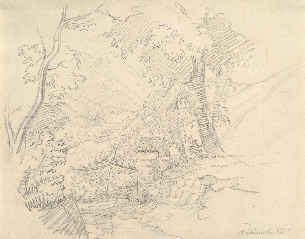 Landscape with a View in a Valley by Фердинанд Георг Вальдмюллер — digital art print download