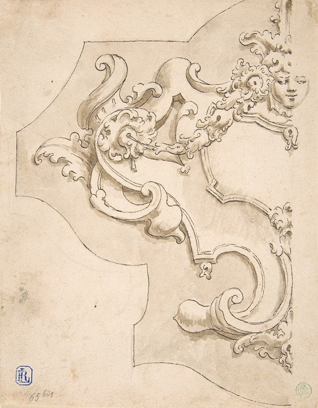 Design for Half Cartouche with Mask by Fortunato Tesi — digital art print download