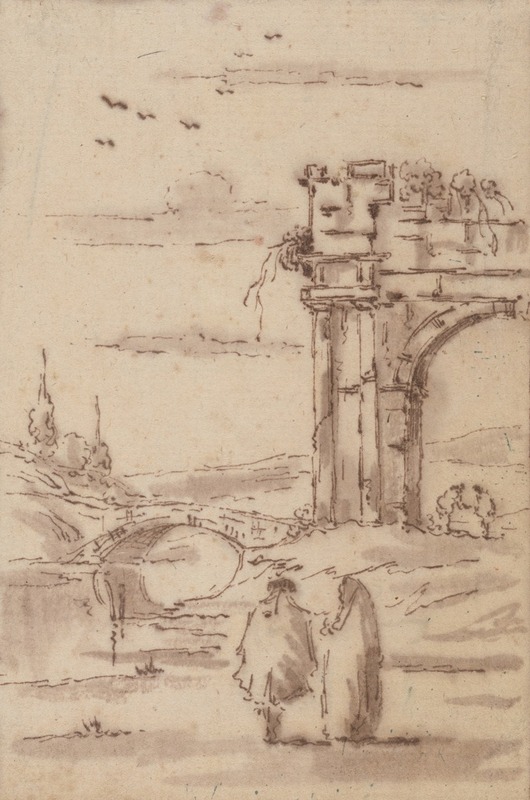 Two Figures in a Landscape with Ruins by Франческо Гуарди — digital art print download