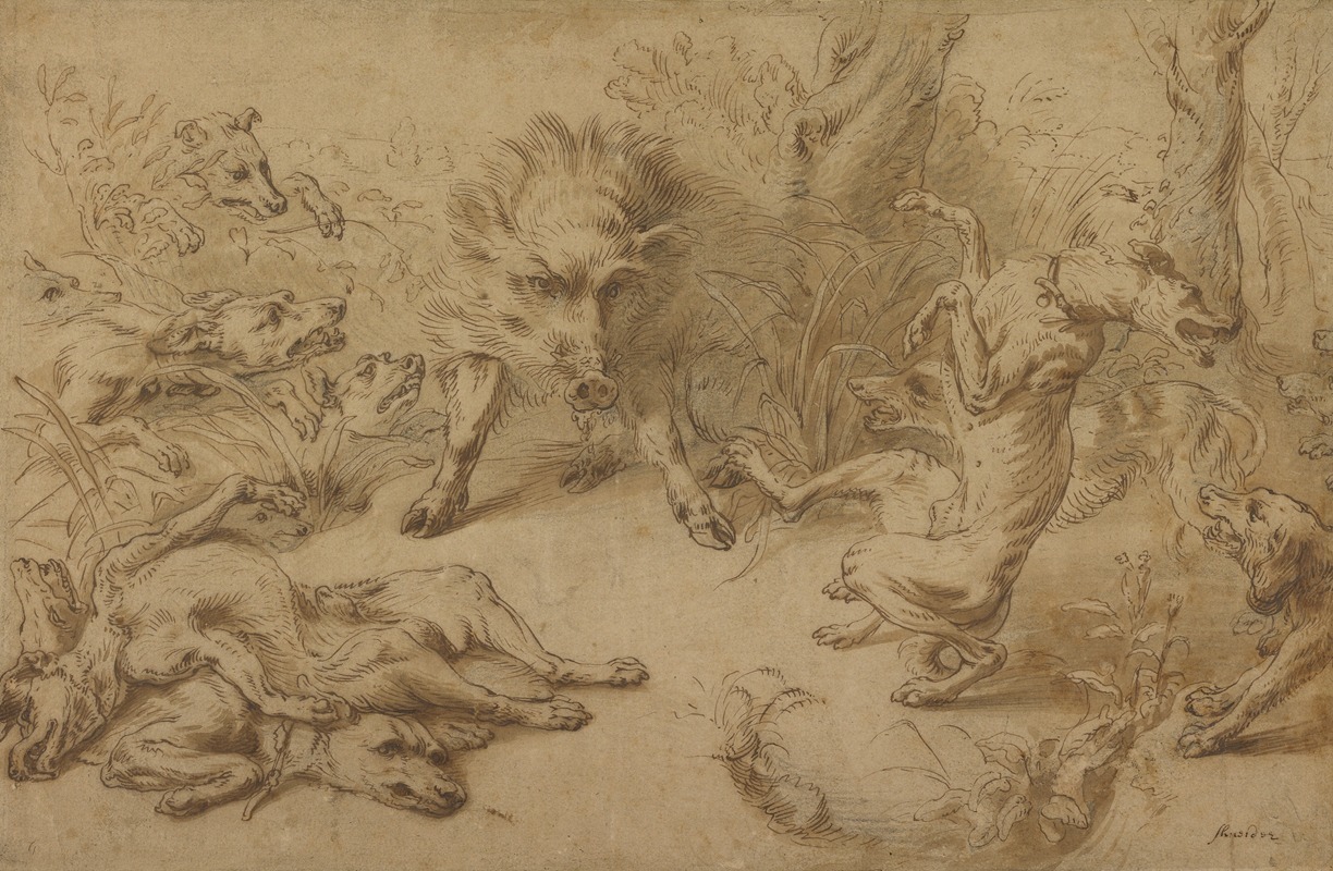 A Wild Boar at Bay by Франс Снайдерс, 1620–1630 — digital art print download