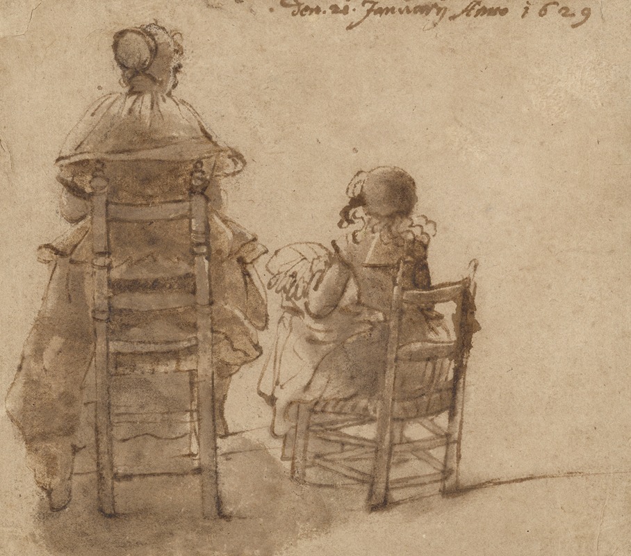 A Lady and a Child Making Lace by Жерар тер Борх, 1629 — digital art print download