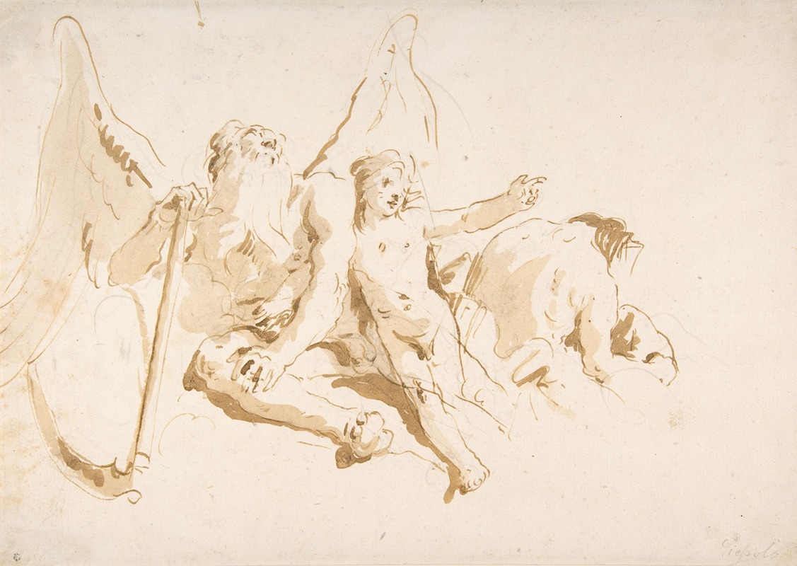Time Seated, with Two Attendant Figures by Джованни Баттиста Тьеполо, 1696–1770 — digital art print download