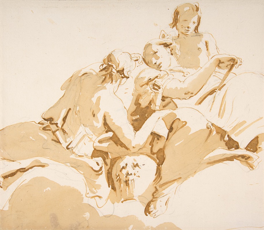 Two Seated Women and a Boy on Clouds — Giovanni Battista Tiepolo