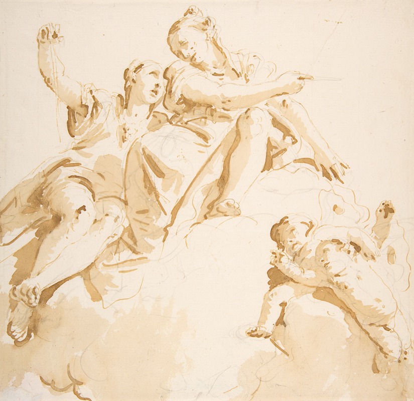 Two Women Seated on a Cloud, and Two Putti — Giovanni Battista Tiepolo