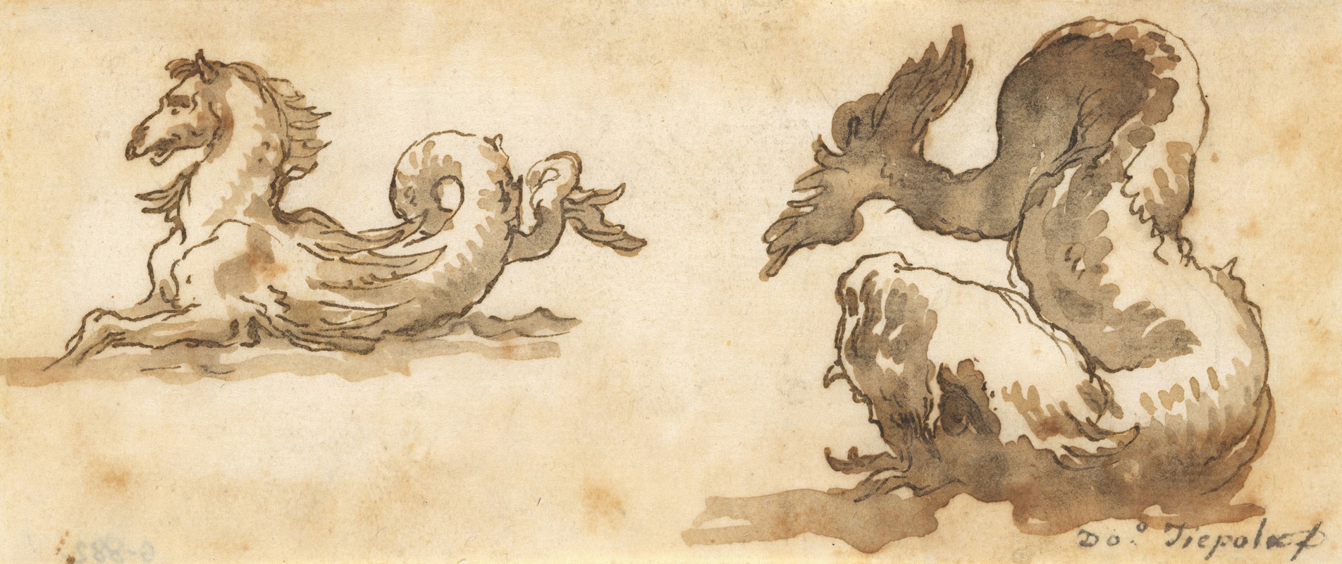 A Sea Horse and a Dolphin — Giovanni Domenico Tiepolo