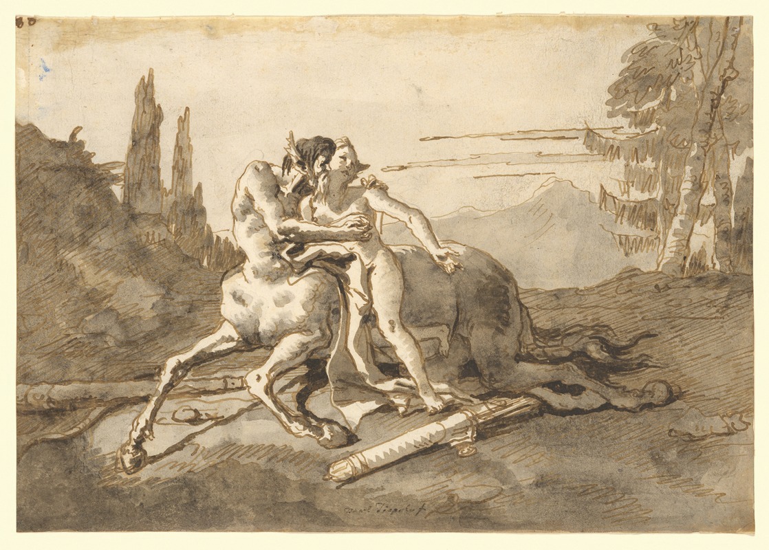 Centaur Embracing Nymph in a Wild Landscape by Джованни Доменико Тьеполо — digital art print download