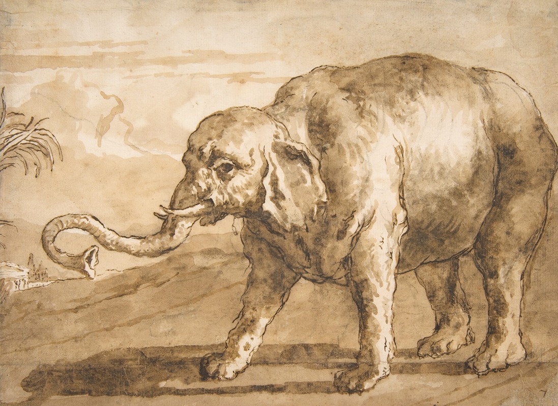 Elephant in a Landscape by Джованни Доменико Тьеполо, 1727–1804 — digital art print download