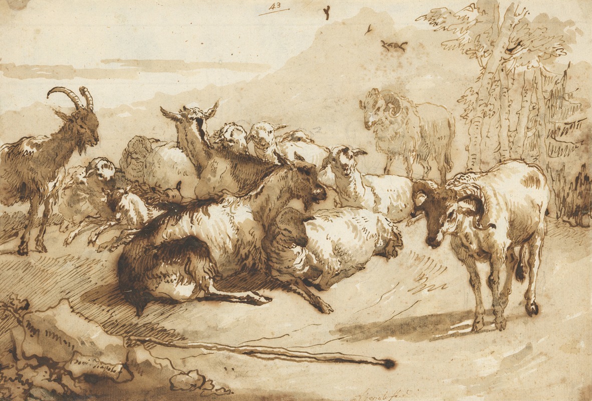 Goats and Sheep in a Landscape — Джованни Доменико Тьеполо