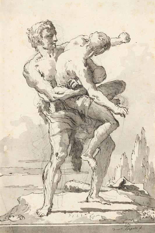 Hercules and Antaeus (with a ledge Below) by Джованни Доменико Тьеполо — digital art print download