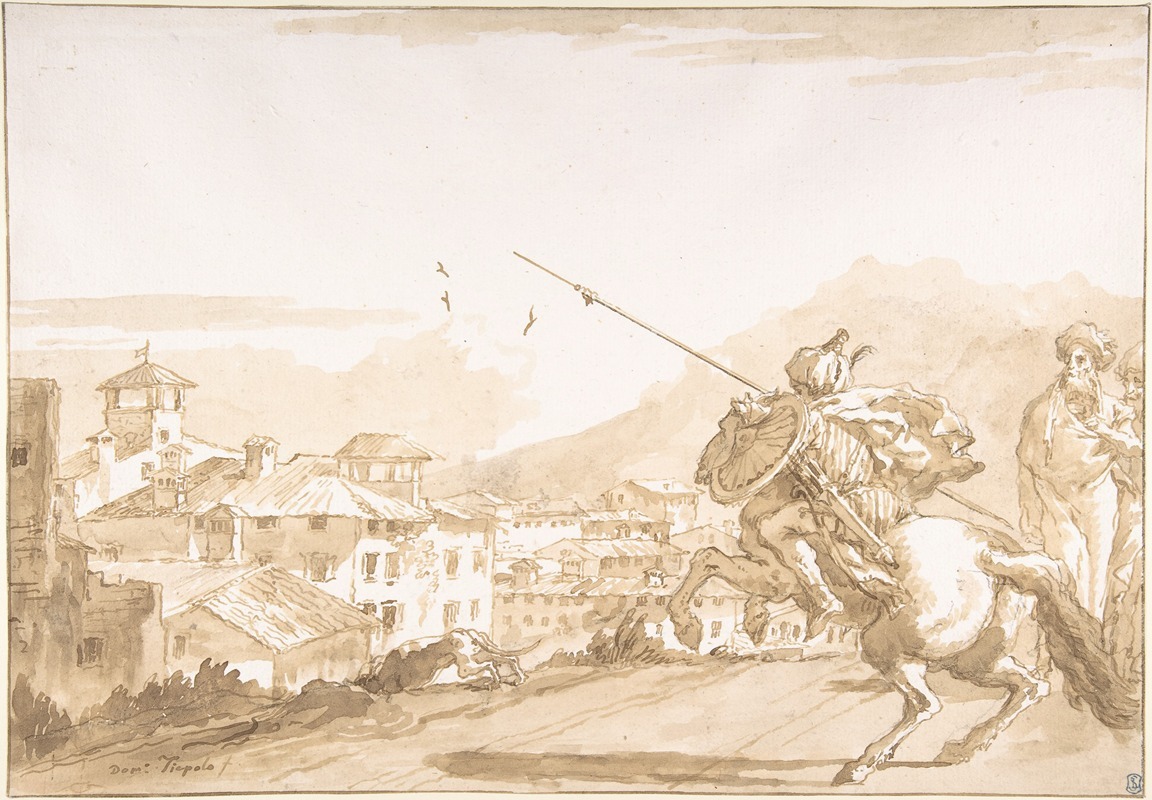Turkish Lancer and Onlookers Approaching a Town — Giovanni Domenico Tiepolo