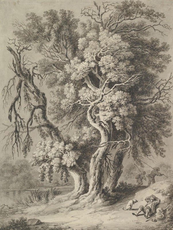 Riverscape with Hikers and a Dog — Heinrich Theodor Wehle