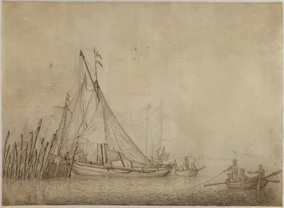 Ships at a Quai with a City in the Background by Хендрик Якобсз. Дуббелс — digital art print download