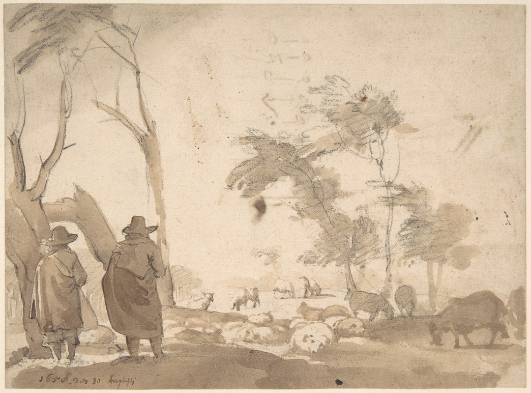 Landscape with Sheep and Two Figures by Якоб ван дер Дос — digital art print download