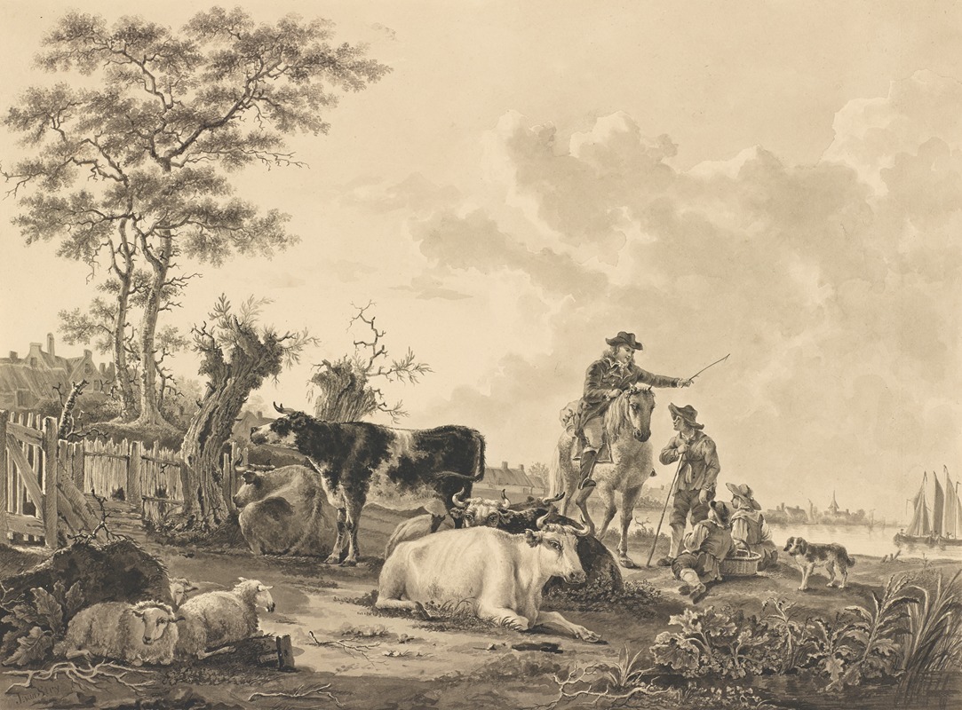 Landscape with Cattle, Sheep, and Herders by Якоб ван Страй, 1800–1810 — digital art print download