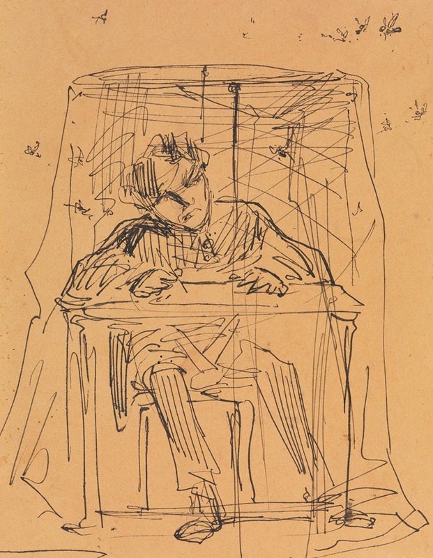 Man at Table beneath Mosquito Net (from Sketchbook) by Джеймс Абботт МаКнилл Уистлер — digital art print download