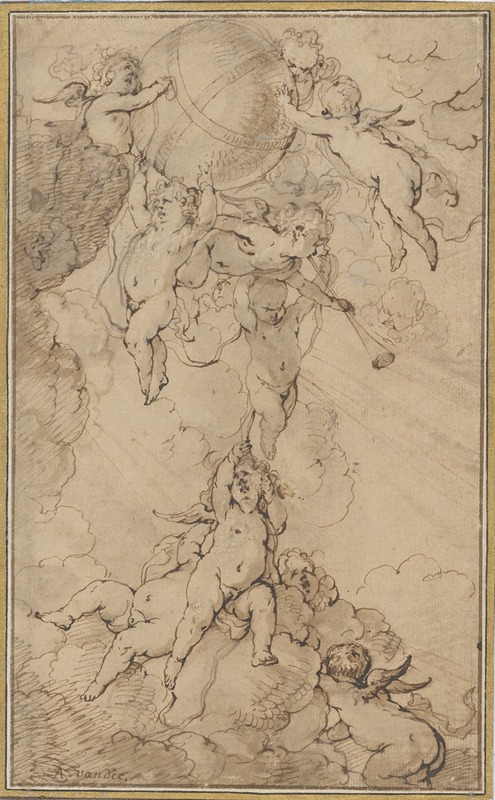 Putti in Clouds, Supporting a Globe by Ян Томас — digital art print download