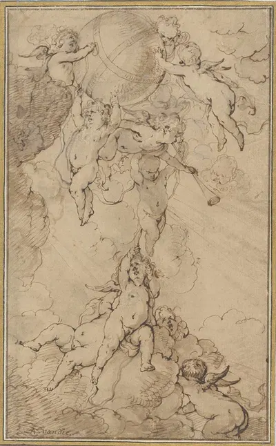 Putti in Clouds, Supporting a Globe by Ян Томас — digital art print download