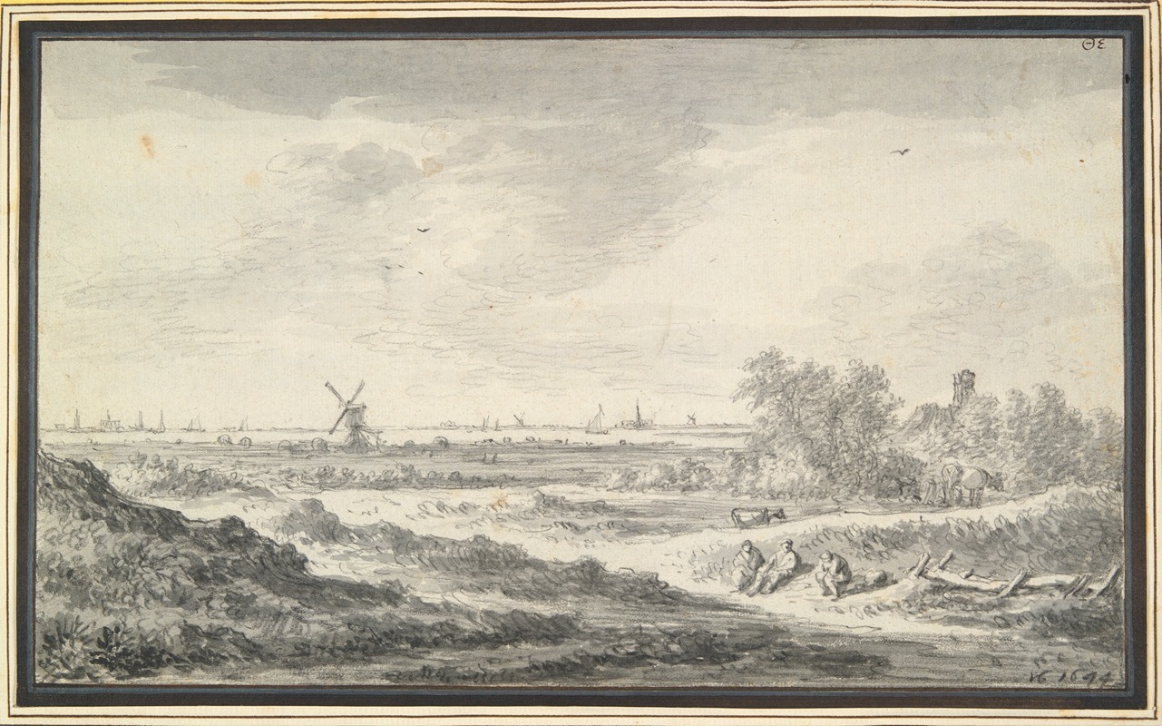 View of a river with dunes in foreground — Jan van Goyen