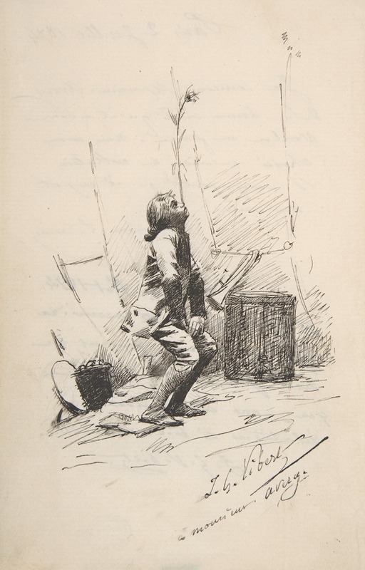 Boy Balancing a Tall Weed on His Nose — Jehan Georges Vibert