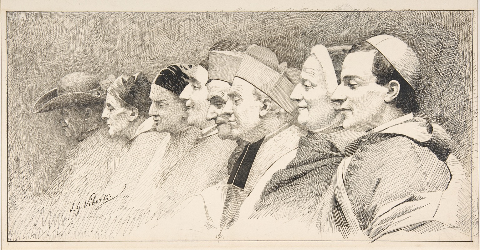 Eight Heads of Ecclesiastics by Жан Жорж Вибер — digital art print download