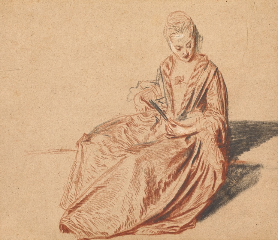 Seated Woman with a Fan — Jean-Antoine Watteau