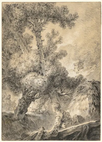Shepherd and Shepherdess in a Bucolic Landscape by Жан-Батист Уэ, 1770 — digital art print download