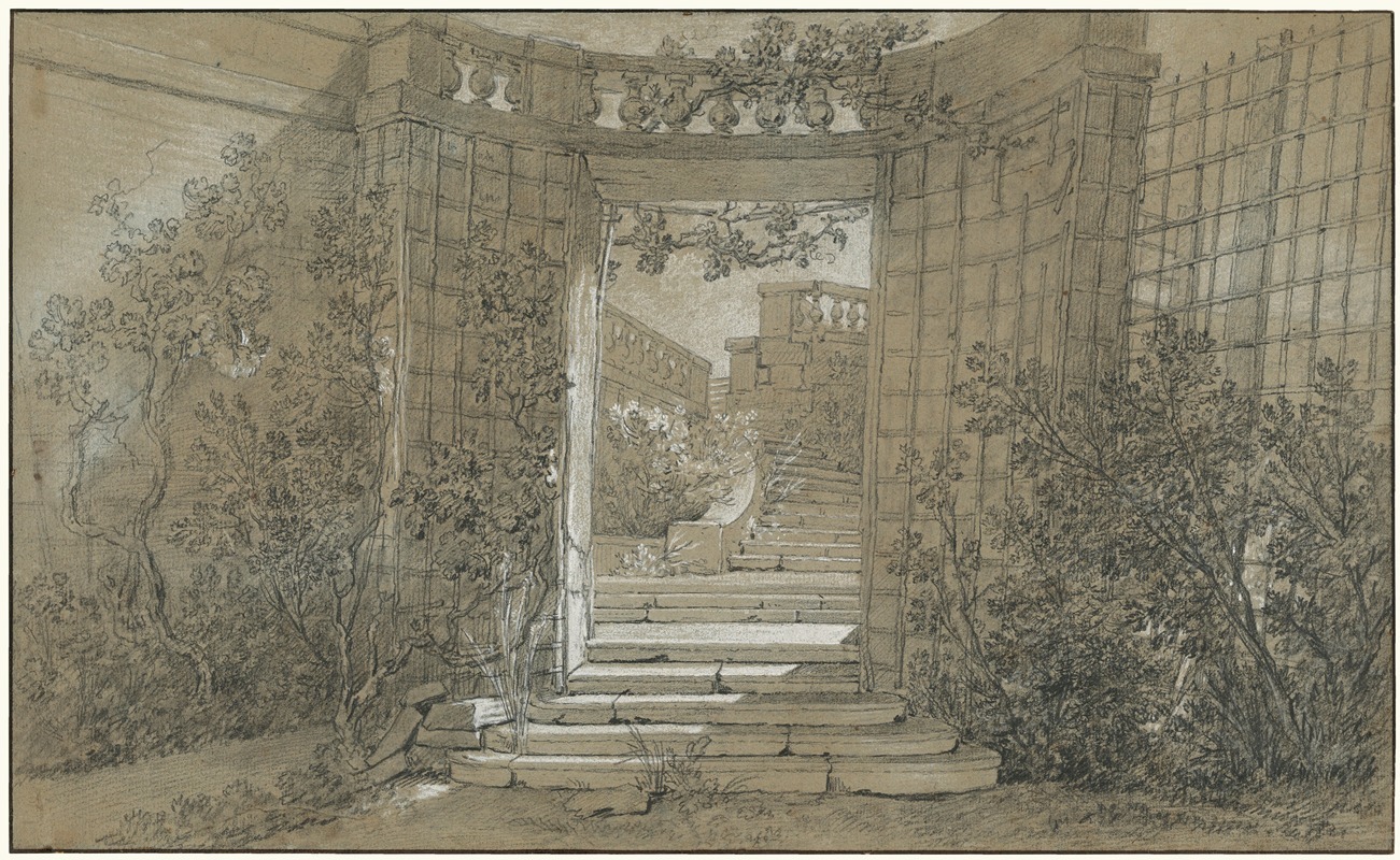 Landscape with a Staircase and a Balustrade — Жан-Батист Удри