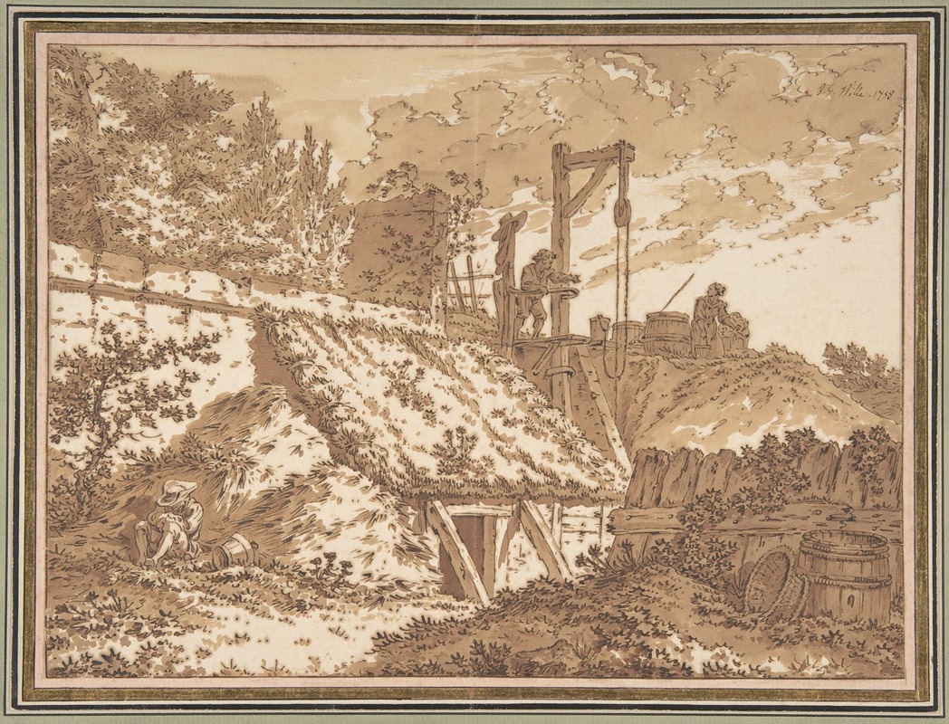 Peasants Around a Well by Иоганн Георг Вилле, 1758 — digital art print download