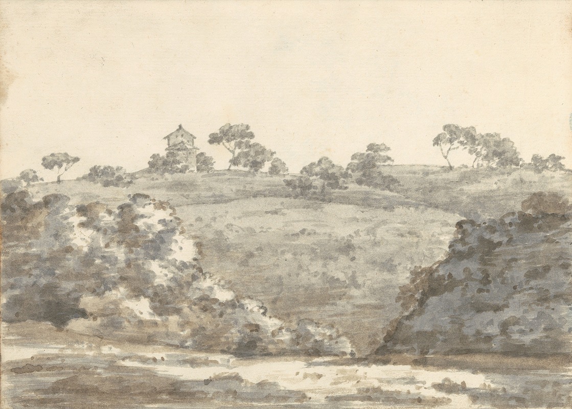 Landscape with a Two-Story Building on a Hill — Joseph Wright of Derby