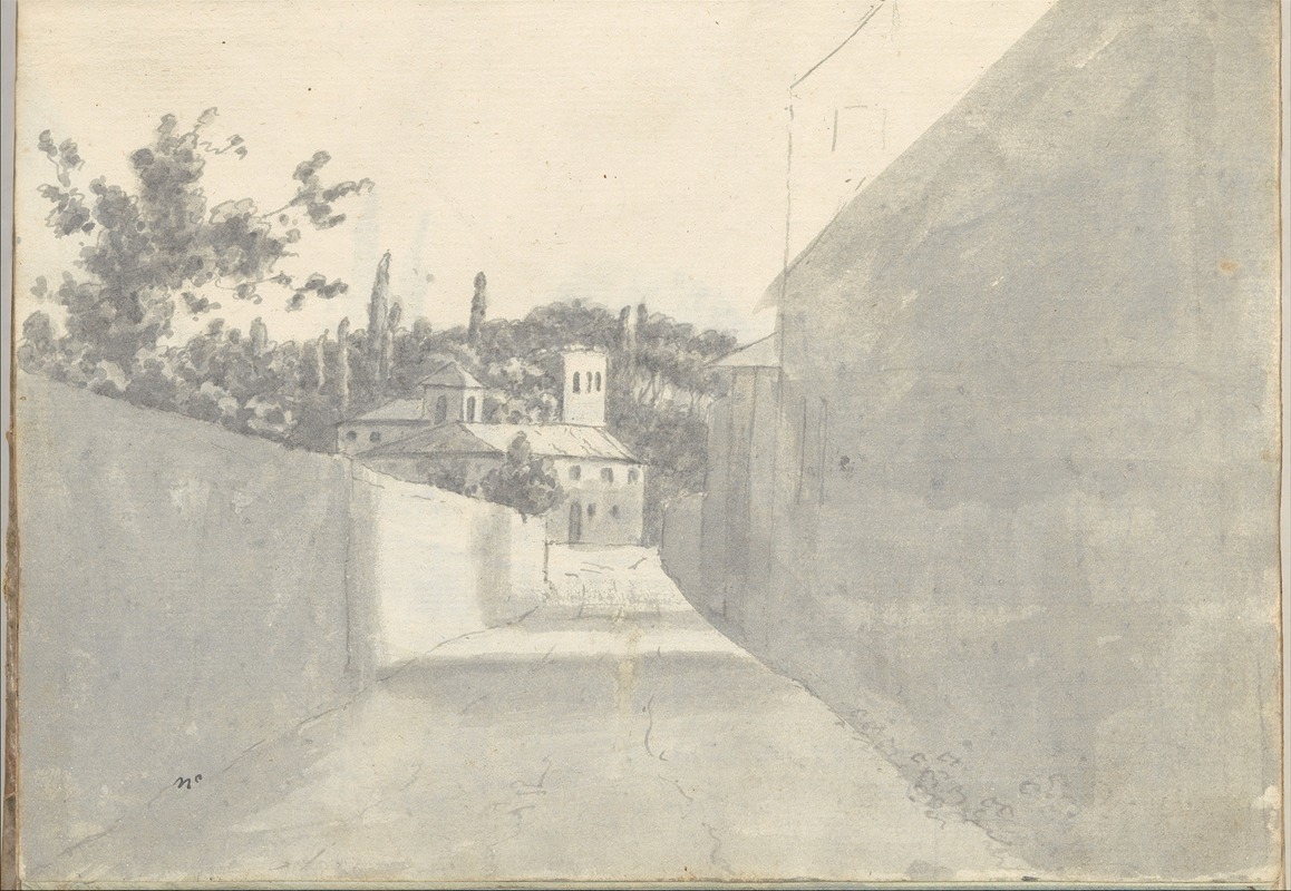 Townscape with a Walled Street and Distant Villa — Joseph Wright of Derby