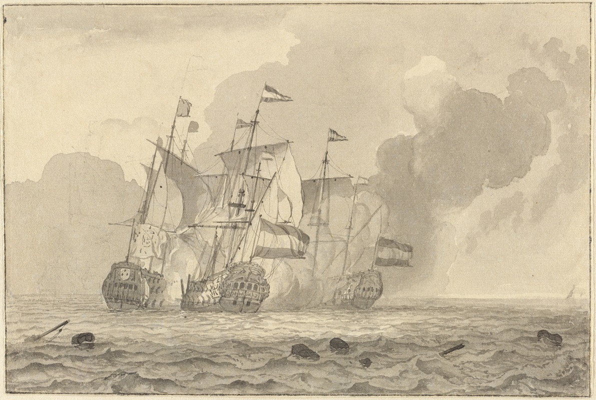 A Battle at Sea by Людольф Бахуизен, 1692 — digital art print download