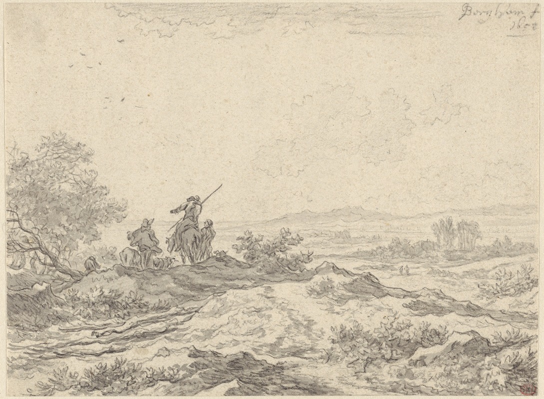 Dune Landscape with Shepherds by Nicolaes Pietersz. Berchem, 1652 — digital art print download