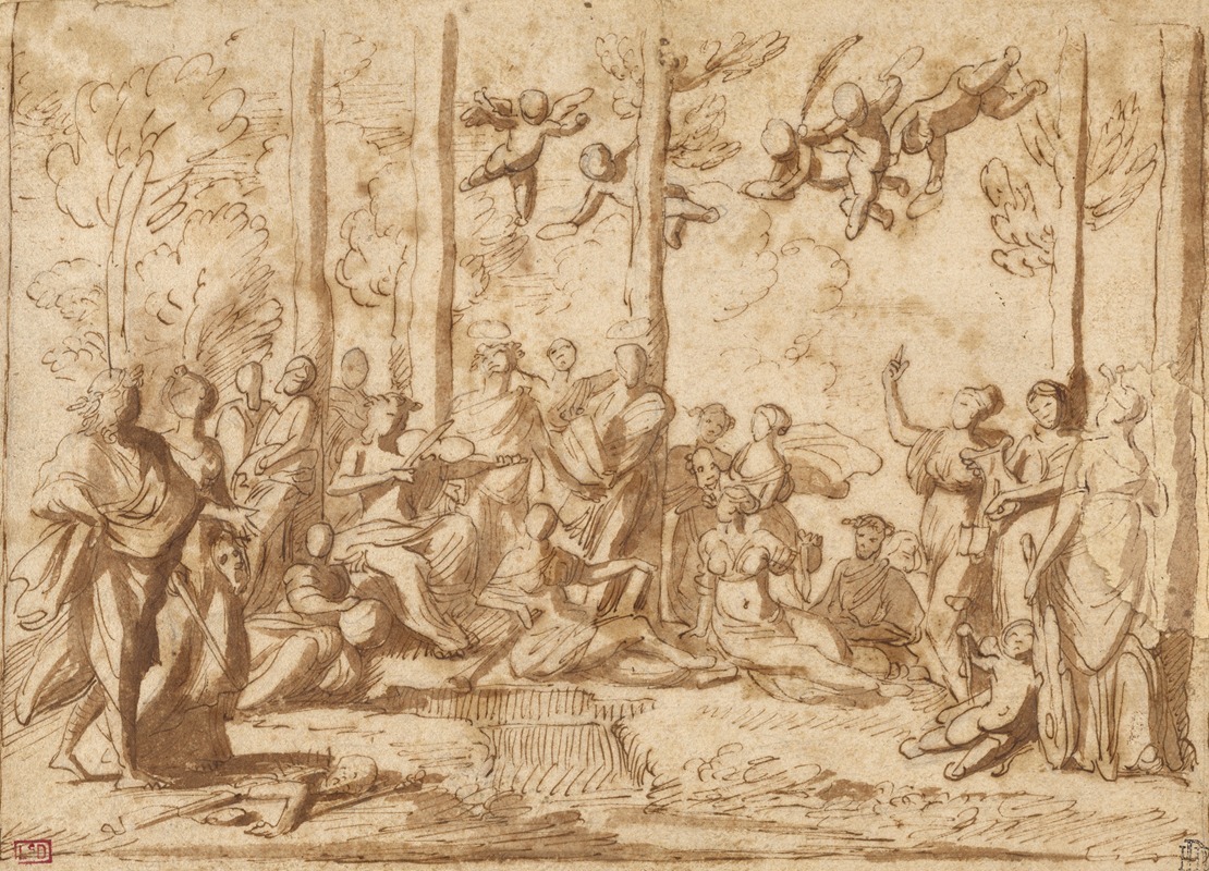 Apollo and the Muses on Mount Parnassus by Николя Пуссен, 1626–1628 — digital art print download