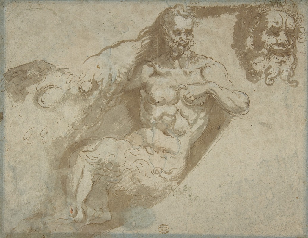 Seated satyr, with enlarged head of same — Pellegrino Tibaldi