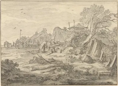 A Farmyard with Men Repairing a Wheel by Питер де Молейн, 1654 — digital art print download
