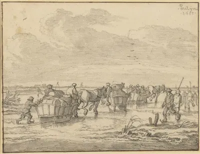 A Scene on the Ice with Skaters and Wagons by Питер де Молейн, 1655 — digital art print download
