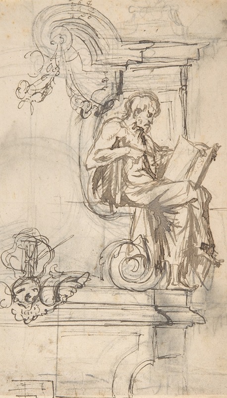 Design for a sepulchral monument with a seated prophet or philosopher — Pieter Verbruggen the Younger