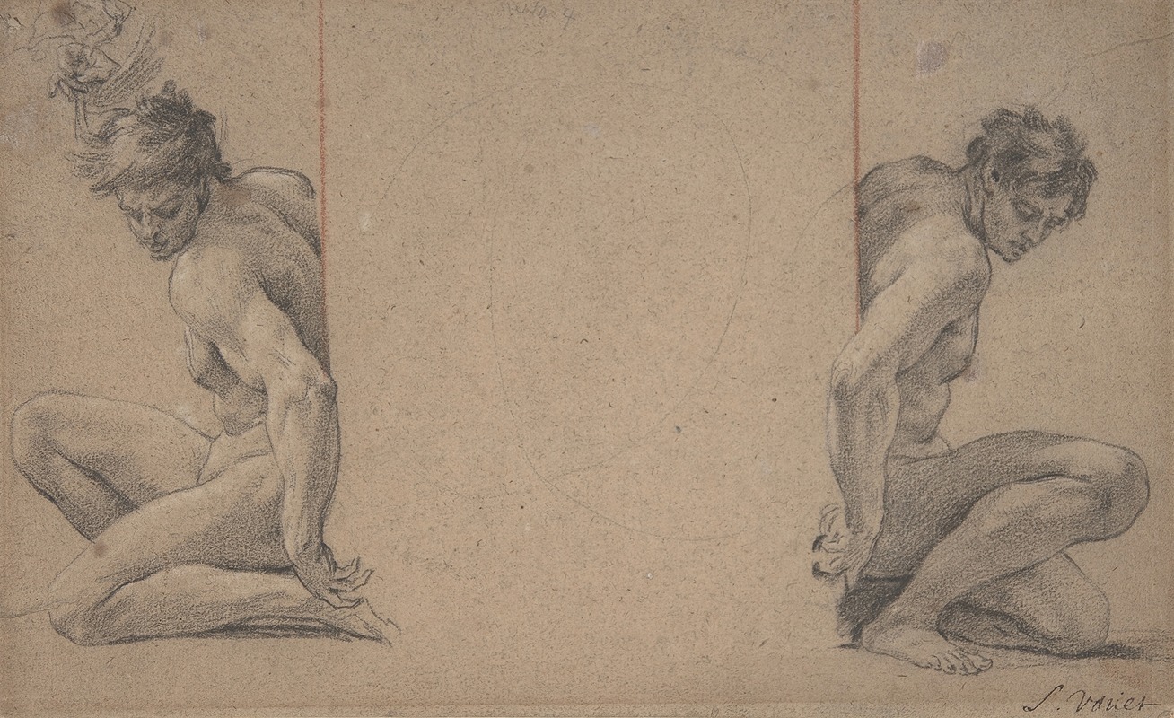 Two Crouching Nude Male Figures by Симон Вуэ — digital art print download