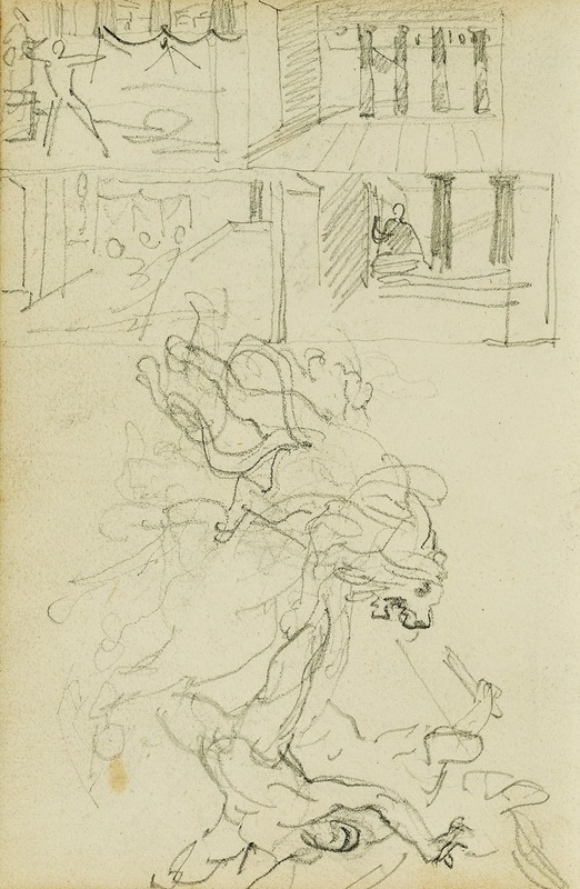 Two compositional studies of a lion hunt by Теодор Жерико, 1812 - 1814 — digital art print download