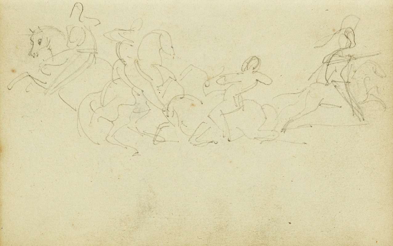 Cavalry skirmish with four horsemen — Théodore Géricault