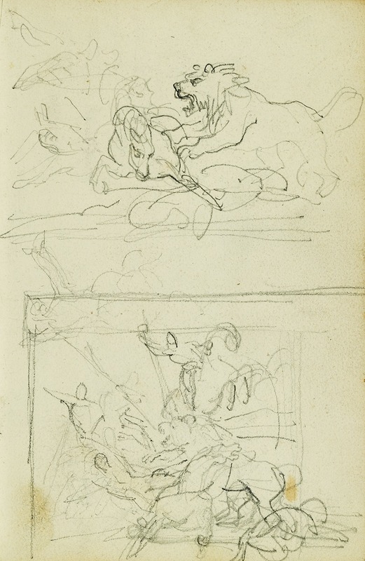 Two compositional studies of a lion hunt by Теодор Жерико, 1812 - 1814 — digital art print download