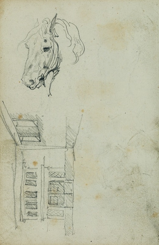 Horse head, view of a courtyard — Théodore Géricault
