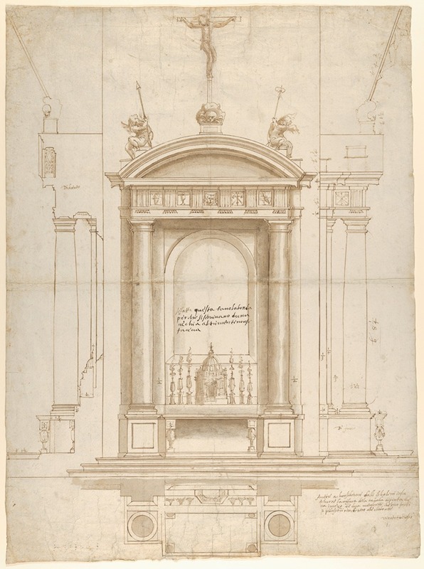 Design for an Altar Surmounted by a Crucifix in Four Different Views — Vincenzo de' Rossi